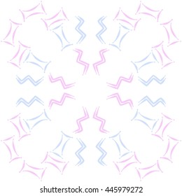 Circular pattern of zodiac signs, doodles,  object, gemini,aquarius. Hand drawn.