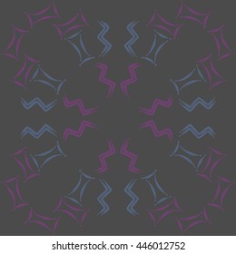 Circular pattern of zodiac signs, doodles,  object, gemini,aquarius. Hand drawn.