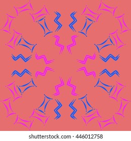 Circular pattern of zodiac signs, doodles,  object, gemini,aquarius. Hand drawn.