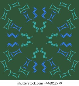Circular pattern of zodiac signs, doodles,  object, gemini,aquarius. Hand drawn.