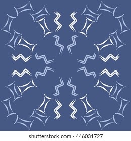 Circular pattern of zodiac signs, doodles,  object, gemini,aquarius. Hand drawn.