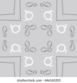 Circular pattern of zodiac signs, doodles,  object, taurus,lions, stripes, cross, copy space. Hand drawn.