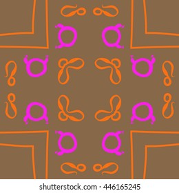 Circular pattern of zodiac signs, doodles,  object, taurus,lions, stripes, cross, copy space. Hand drawn.