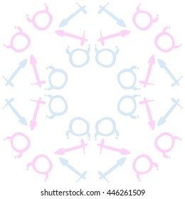 Circular pattern of zodiac signs, doodles,  object, taurus,sagittarius. Hand drawn.