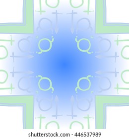 Circular  pattern of zodiac signs, doodles,  object, taurus,sagittarius, stripes,cross, copy space. Hand drawn.