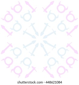 Circular pattern of zodiac signs, doodles,  object, taurus,sagittarius. Hand drawn.