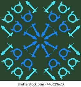 Circular pattern of zodiac signs, doodles,  object, taurus,sagittarius. Hand drawn.