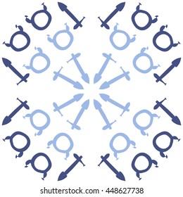 Circular pattern of zodiac signs, doodles,  object, taurus,sagittarius. Hand drawn.