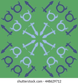 Circular pattern of zodiac signs, doodles,  object, taurus,sagittarius. Hand drawn.