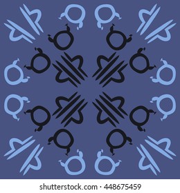 Circular pattern of zodiac signs, doodles,  object, taurus,libra. Hand drawn.
