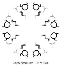 Circular pattern of zodiac signs, doodles,  object, taurus,aries, aquarius, copy space . Hand drawn.