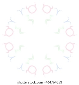 Circular pattern of zodiac signs, doodles,  object, taurus,aries, aquarius, copy space . Hand drawn.