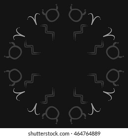 Circular pattern of zodiac signs, doodles,  object, taurus,aries, aquarius, copy space . Hand drawn.