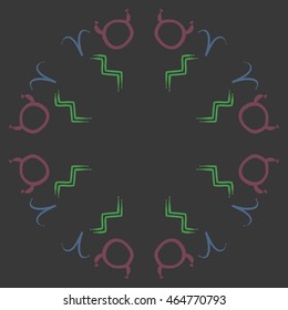 Circular pattern of zodiac signs, doodles,  object, taurus,aries, aquarius, copy space . Hand drawn.