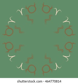Circular pattern of zodiac signs, doodles,  object, taurus,aries, aquarius, copy space . Hand drawn.