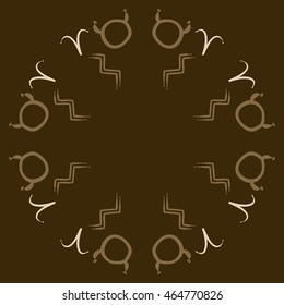 Circular pattern of zodiac signs, doodles,  object, taurus,aries, aquarius, copy space . Hand drawn.