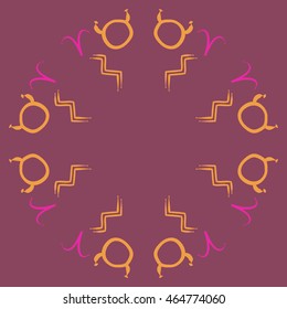 Circular pattern of zodiac signs, doodles,  object, taurus,aries, aquarius, copy space . Hand drawn.