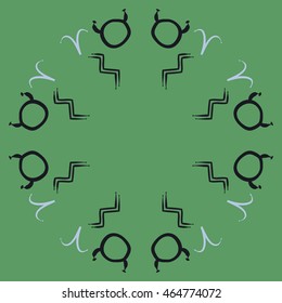 Circular pattern of zodiac signs, doodles,  object, taurus,aries, aquarius, copy space . Hand drawn.