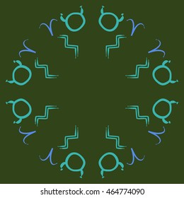 Circular pattern of zodiac signs, doodles,  object, taurus,aries, aquarius, copy space . Hand drawn.