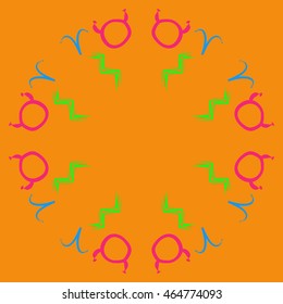 Circular pattern of zodiac signs, doodles,  object, taurus,aries, aquarius, copy space . Hand drawn.