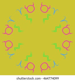 Circular pattern of zodiac signs, doodles,  object, taurus,aries, aquarius, copy space . Hand drawn.
