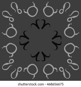 Circular pattern of zodiac signs, doodles,  object, taurus,aries, lions, copy space . Hand drawn.