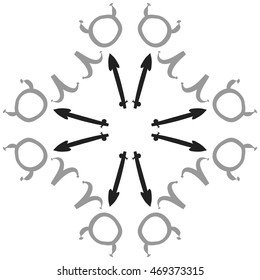 Circular pattern of zodiac signs, doodles,  object, taurus,aries,sagittarius , copy space. Hand drawn.