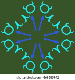 Circular pattern of zodiac signs, doodles,  object, taurus,aries,sagittarius , copy space. Hand drawn.