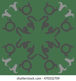 Circular pattern of zodiac signs, doodles,  object, taurus,aries,capricorn, copy space. Hand drawn.