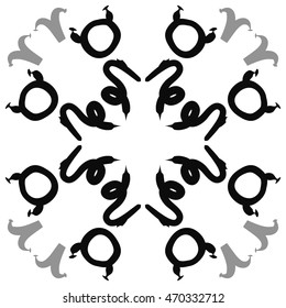 Circular pattern of zodiac signs, doodles,  object, taurus,aries,capricorn, copy space. Hand drawn.
