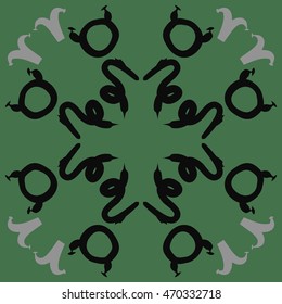 Circular pattern of zodiac signs, doodles,  object, taurus,aries,capricorn, copy space. Hand drawn.