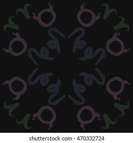 Circular pattern of zodiac signs, doodles,  object, taurus,aries,capricorn, copy space. Hand drawn.