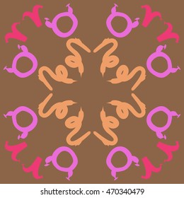 Circular pattern of zodiac signs, doodles,  object, taurus,aries,capricorn, copy space. Hand drawn.