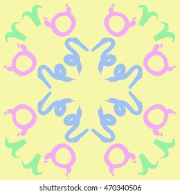 Circular pattern of zodiac signs, doodles,  object, taurus,aries,capricorn, copy space. Hand drawn.