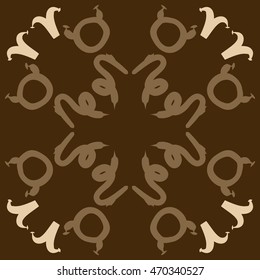 Circular pattern of zodiac signs, doodles,  object, taurus,aries,capricorn, copy space. Hand drawn.