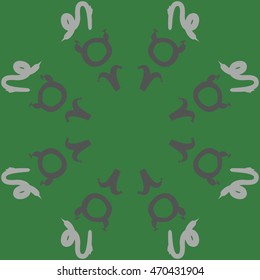 Circular pattern of zodiac signs, doodles,  object, taurus,aries,capricorn, copy space. Hand drawn.