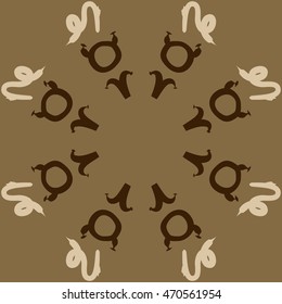 Circular pattern of zodiac signs, doodles,  object, taurus,aries,capricorn, copy space. Hand drawn.