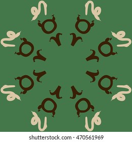Circular pattern of zodiac signs, doodles,  object, taurus,aries,capricorn, copy space. Hand drawn.