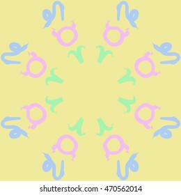 Circular pattern of zodiac signs, doodles,  object, taurus,aries,capricorn, copy space. Hand drawn.
