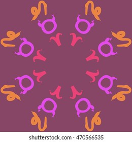 Circular pattern of zodiac signs, doodles,  object, taurus,aries,capricorn, copy space. Hand drawn.
