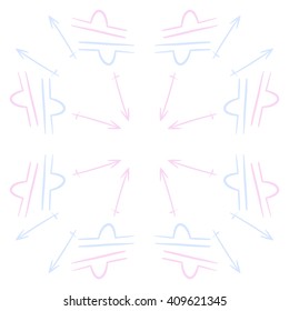 Circular   pattern of zodiac signs, doodles,libra, sagittarius,object,  copy space. Hand drawn.