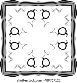  Circular pattern of zodiac signs, frame . Hand drawn.
