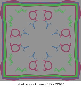  Circular pattern of zodiac signs, frame . Hand drawn.