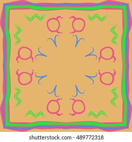  Circular pattern of zodiac signs, frame . Hand drawn.