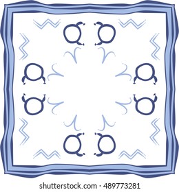  Circular pattern of zodiac signs, frame . Hand drawn.