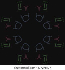 Circular pattern of zodiac signs. Hand drawn.