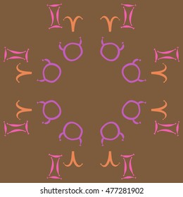 Circular pattern of zodiac signs. Hand drawn.