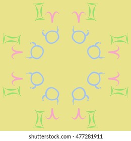 Circular pattern of zodiac signs. Hand drawn.