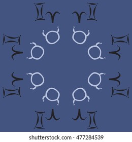 Circular pattern of zodiac signs. Hand drawn.