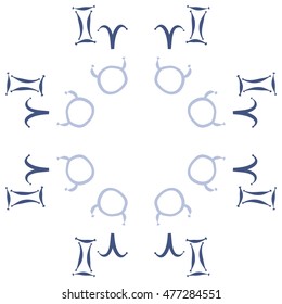 Circular pattern of zodiac signs. Hand drawn.